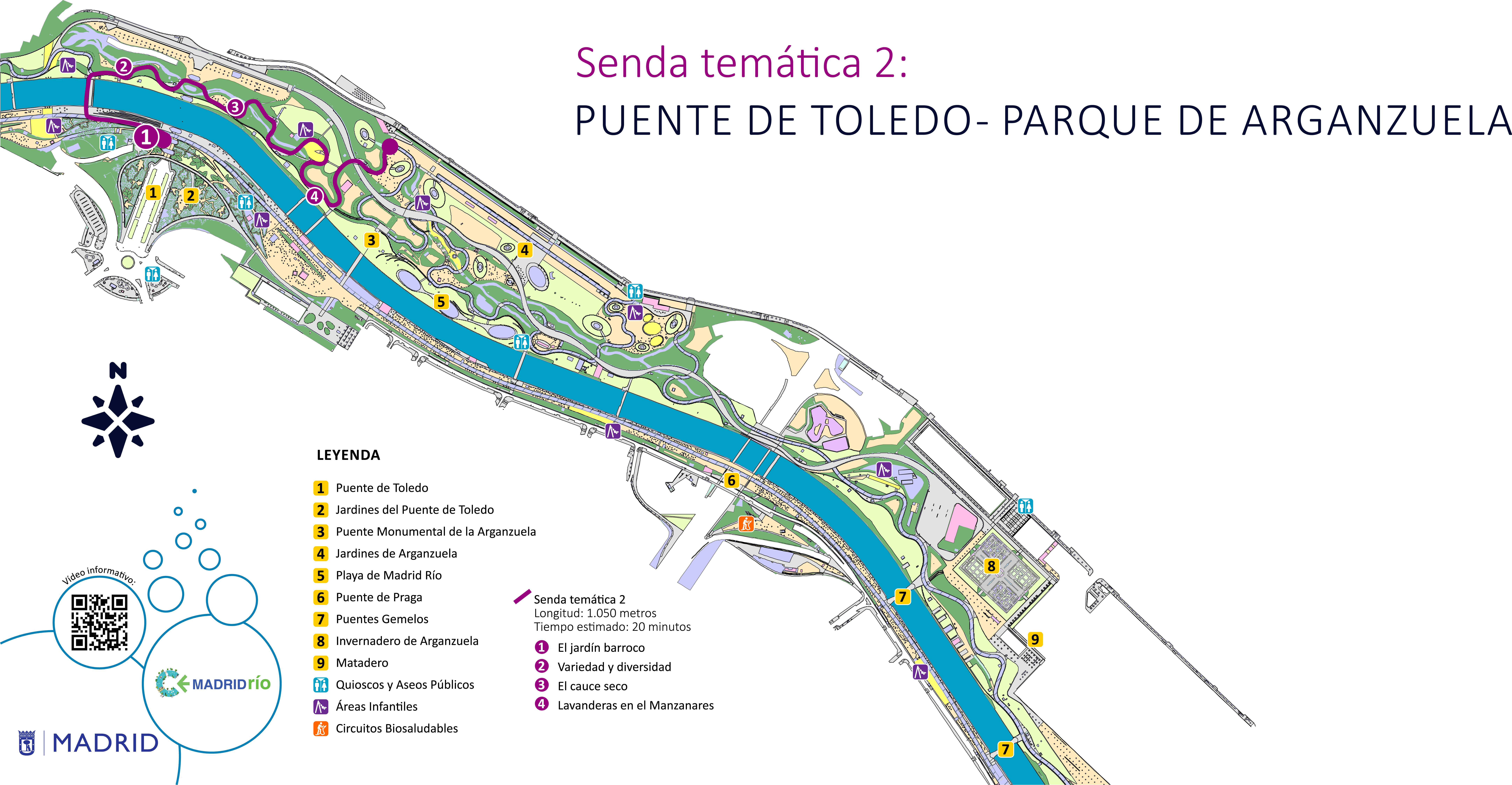 Mapa senda temática 2, puente de Toledo, parque de Arganzuela